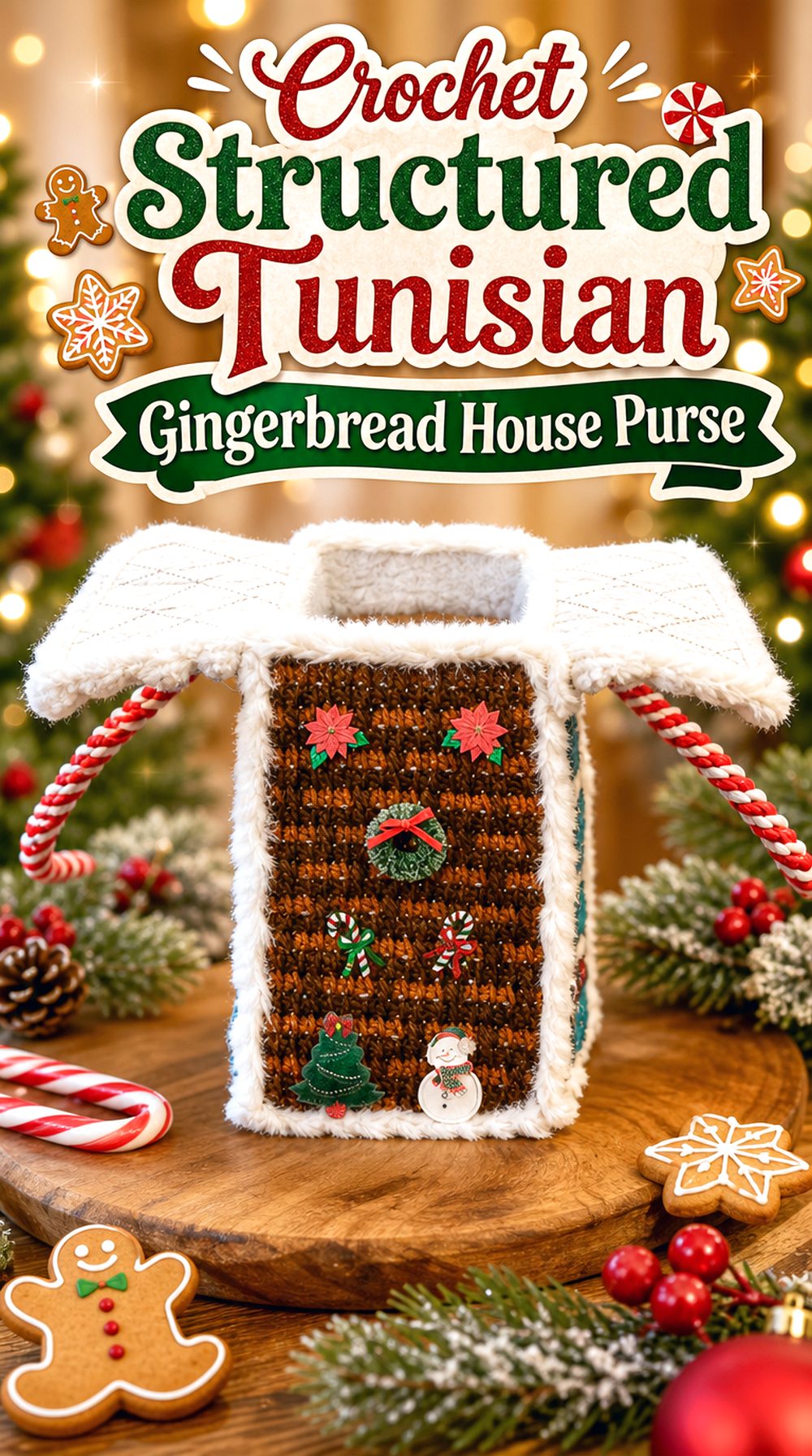 Crochet Structured Tunisian Gingerbread House Purse