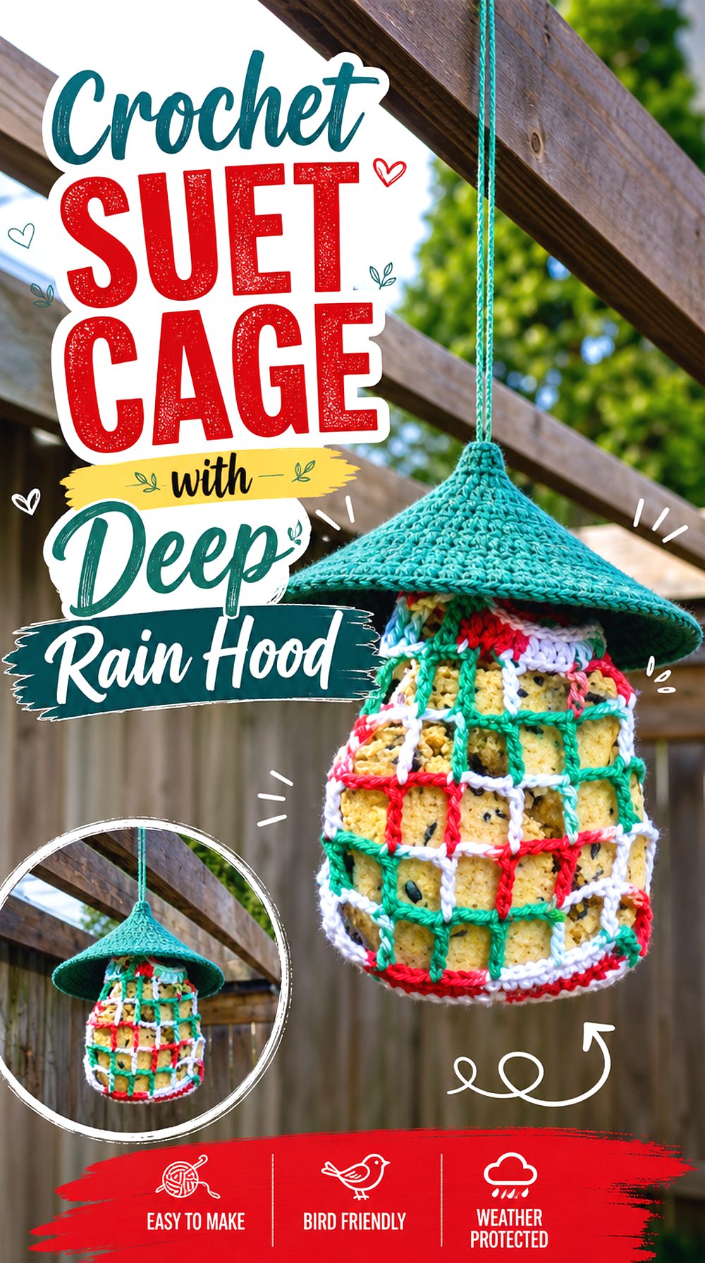 Crochet Suet Cage with Deep Rain Hood