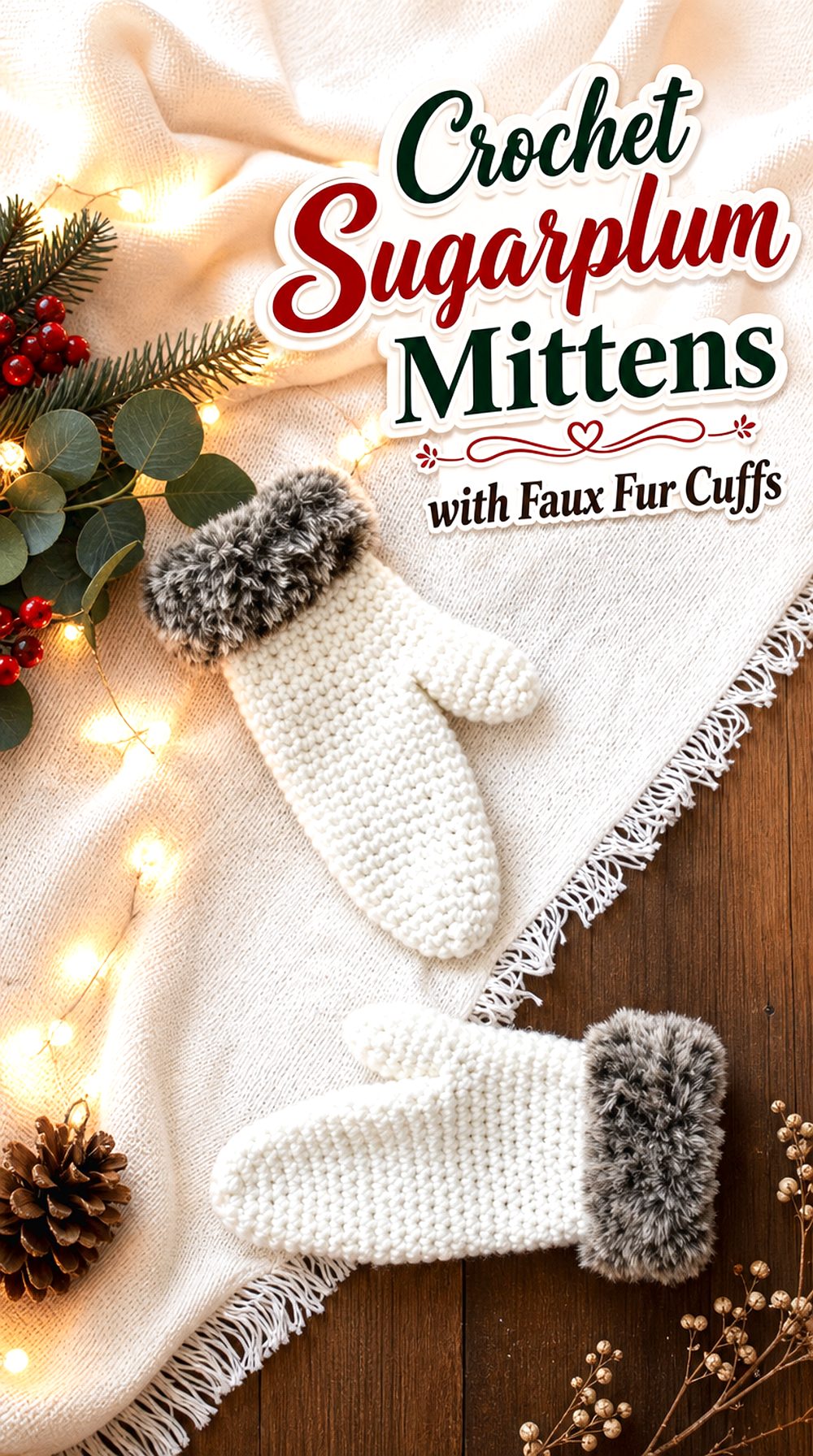 Crochet Sugarplum Mittens with Faux Fur Cuffs