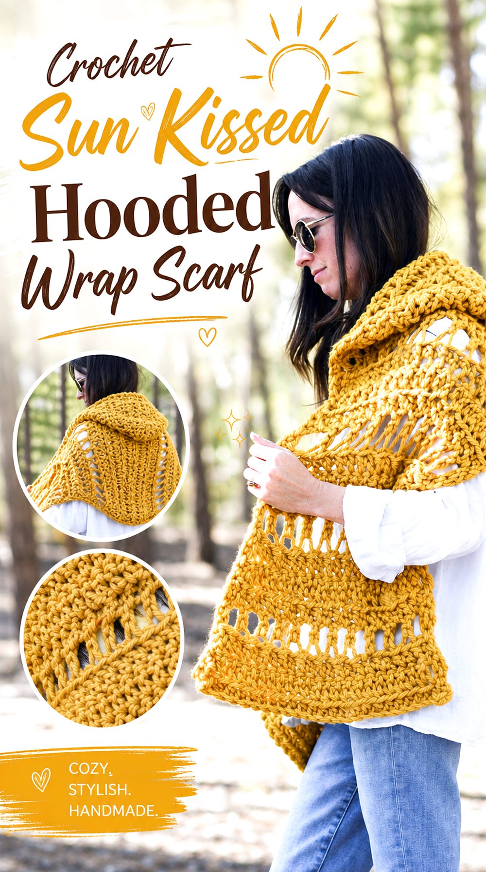 Crochet Sun Kissed Hooded Wrap Scarf