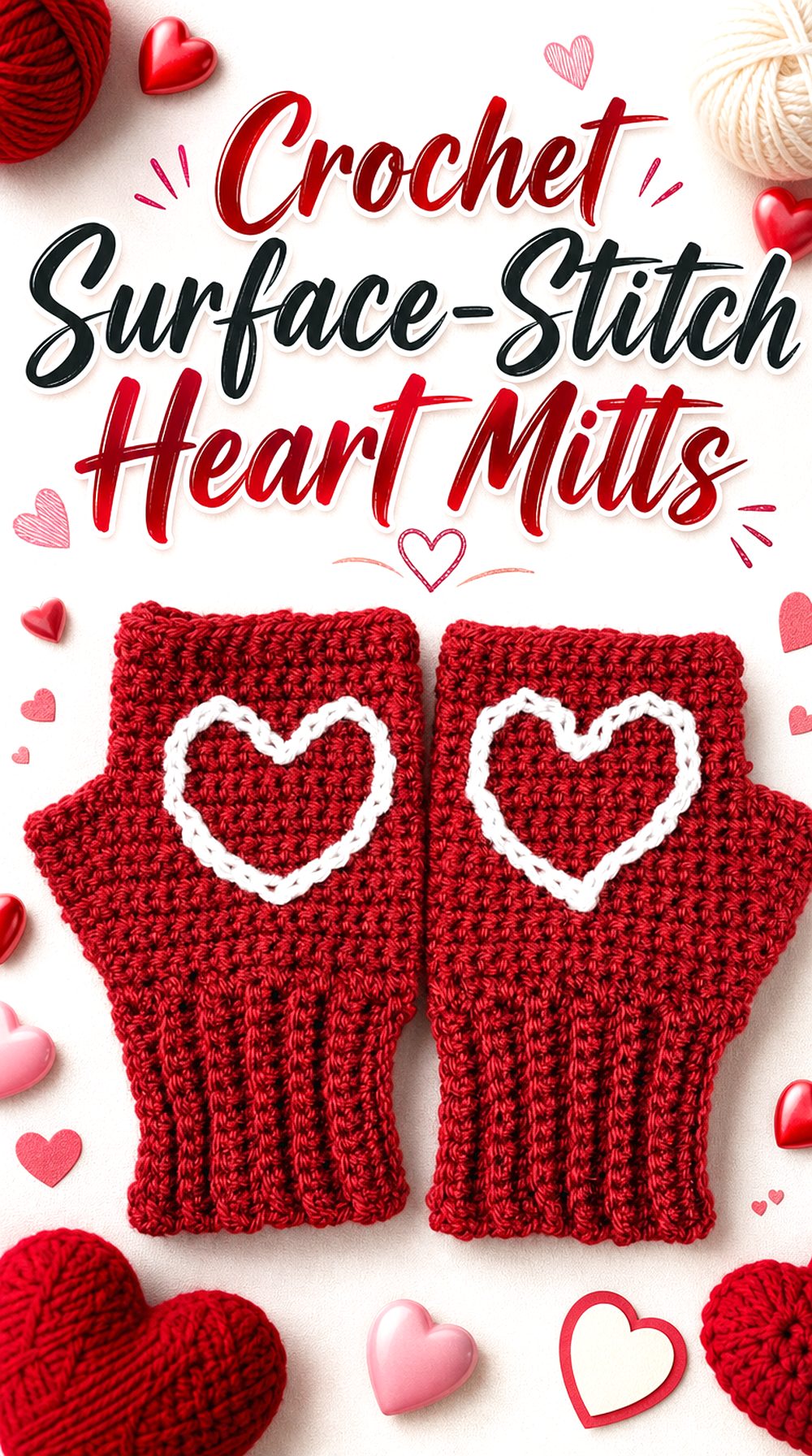 Crochet Surface Stitch Heart Mitts