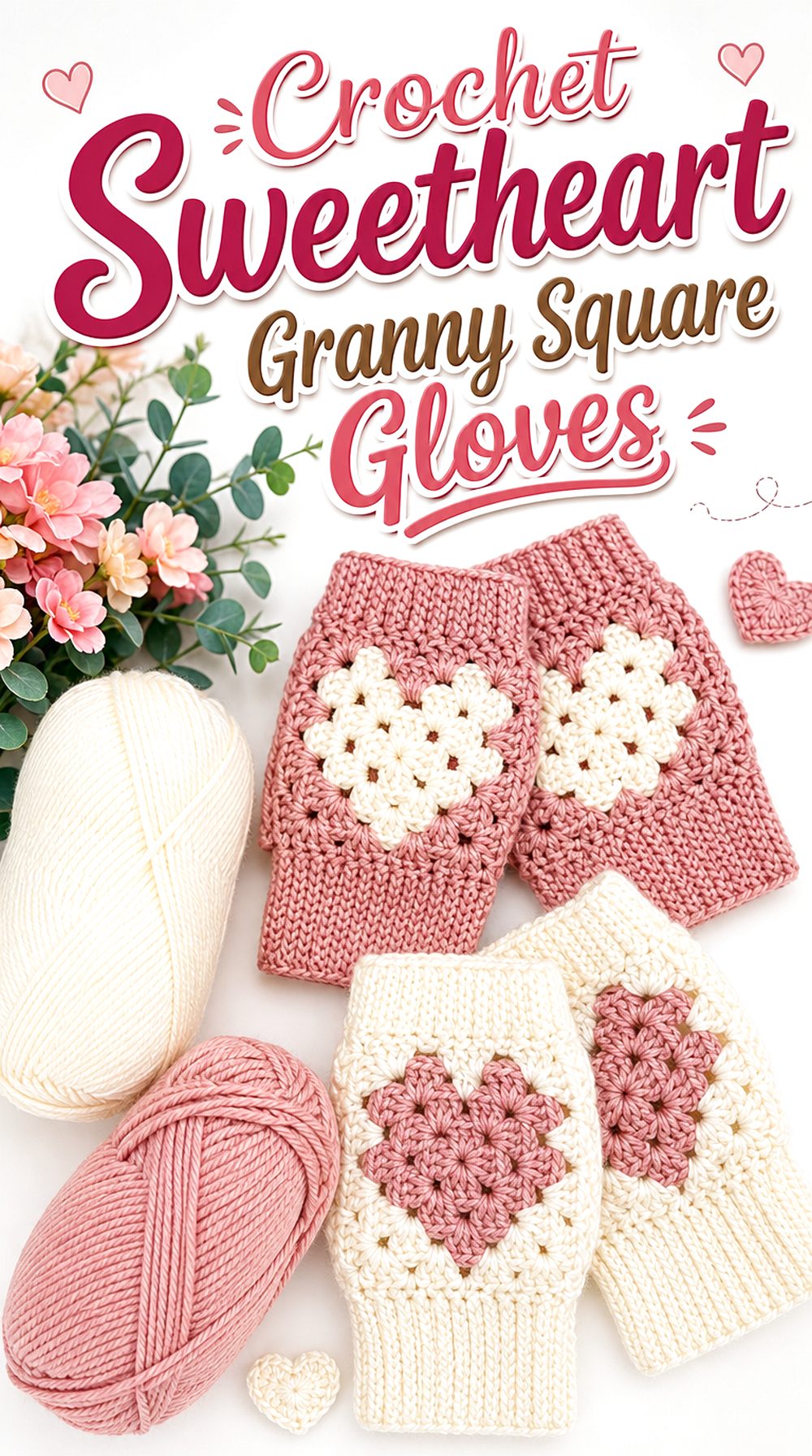 Crochet Sweetheart Granny Square Gloves