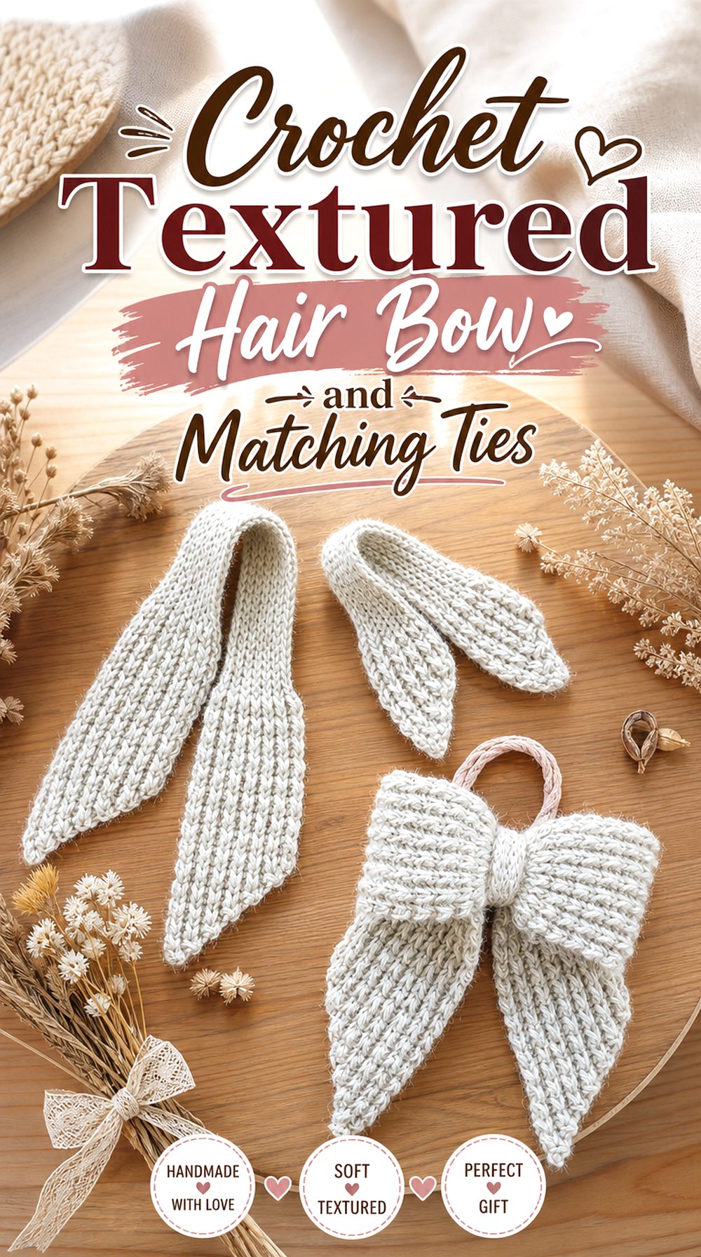 Crochet Textured Hair Bow and Matching Ties