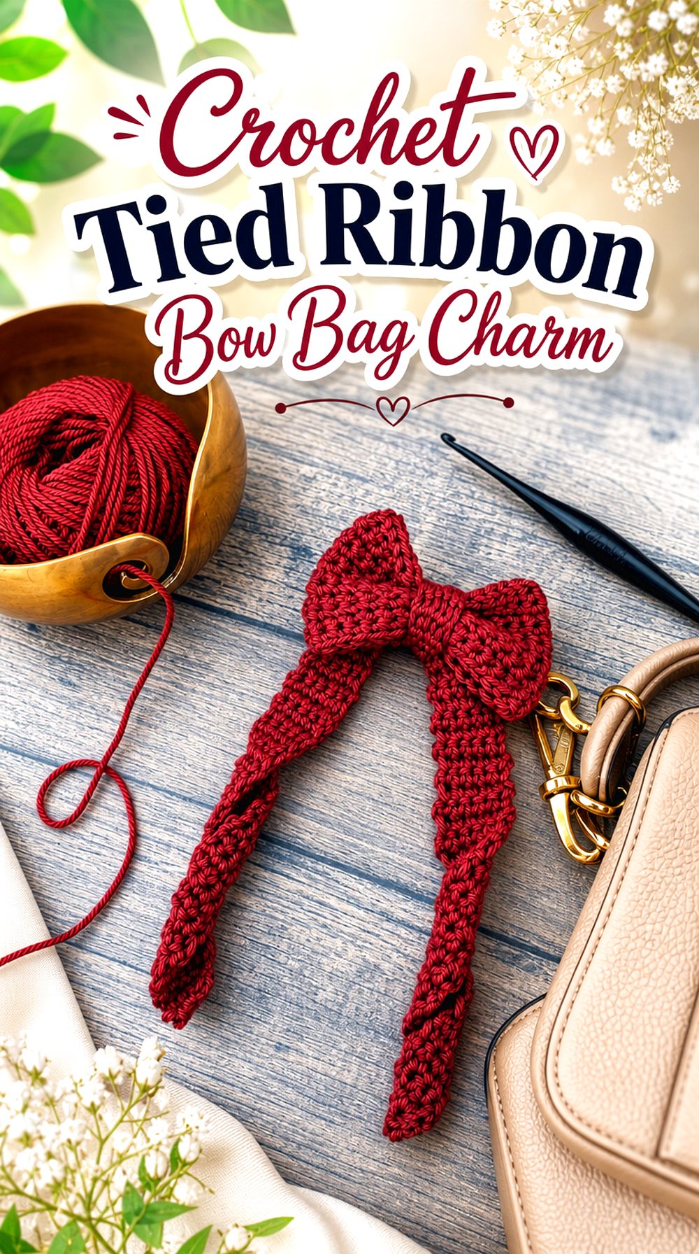 Crochet Tied Ribbon Bow Bag Charm