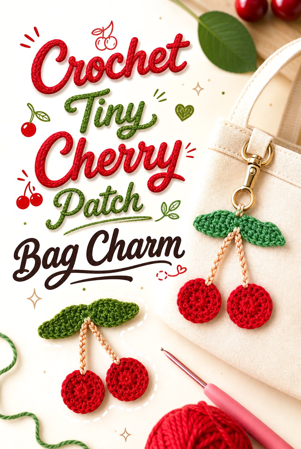 Crochet Tiny Cherry Patch Bag Charm