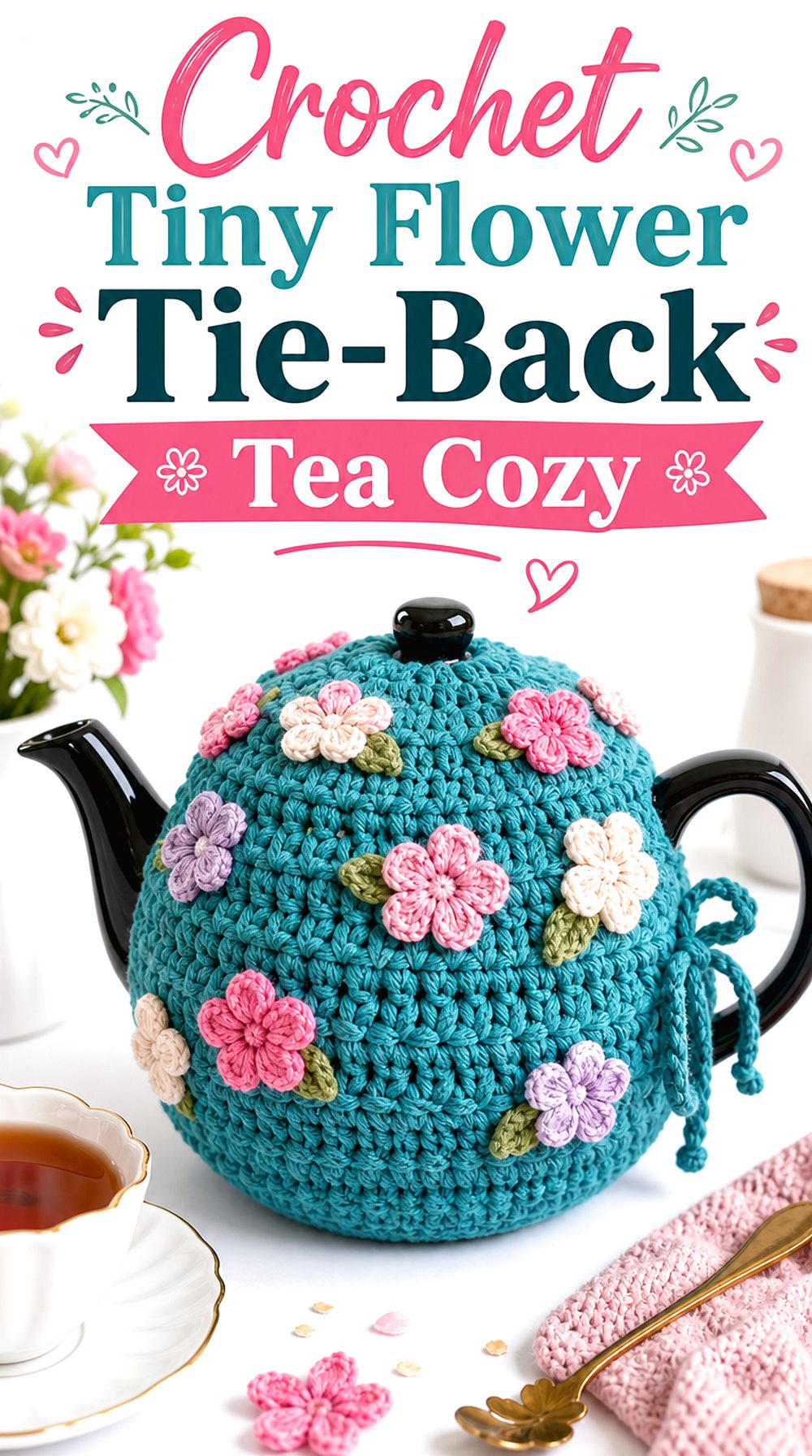 Crochet Tiny Flower Tie Back Tea Cozy