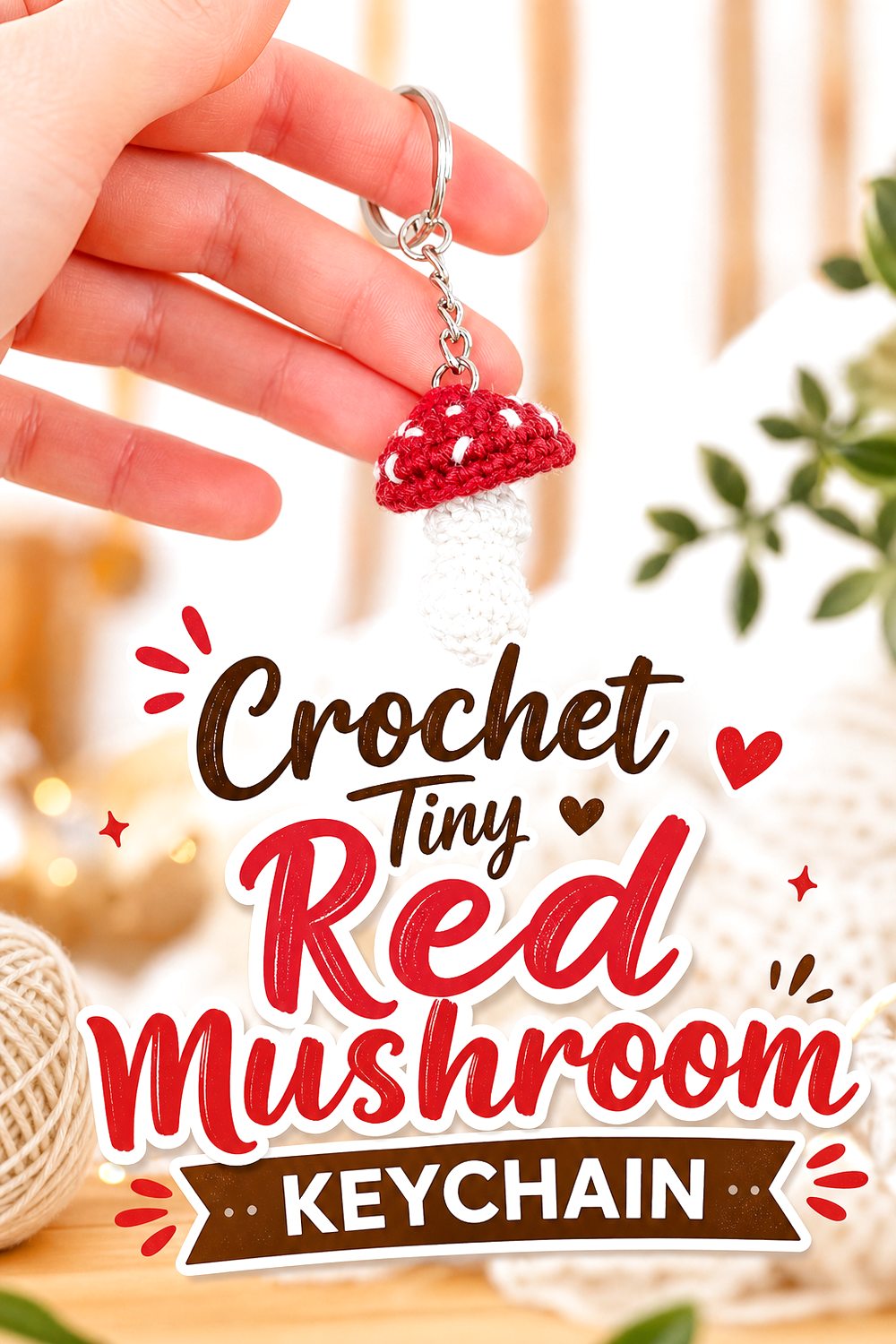Crochet Tiny Red Mushroom Keychain