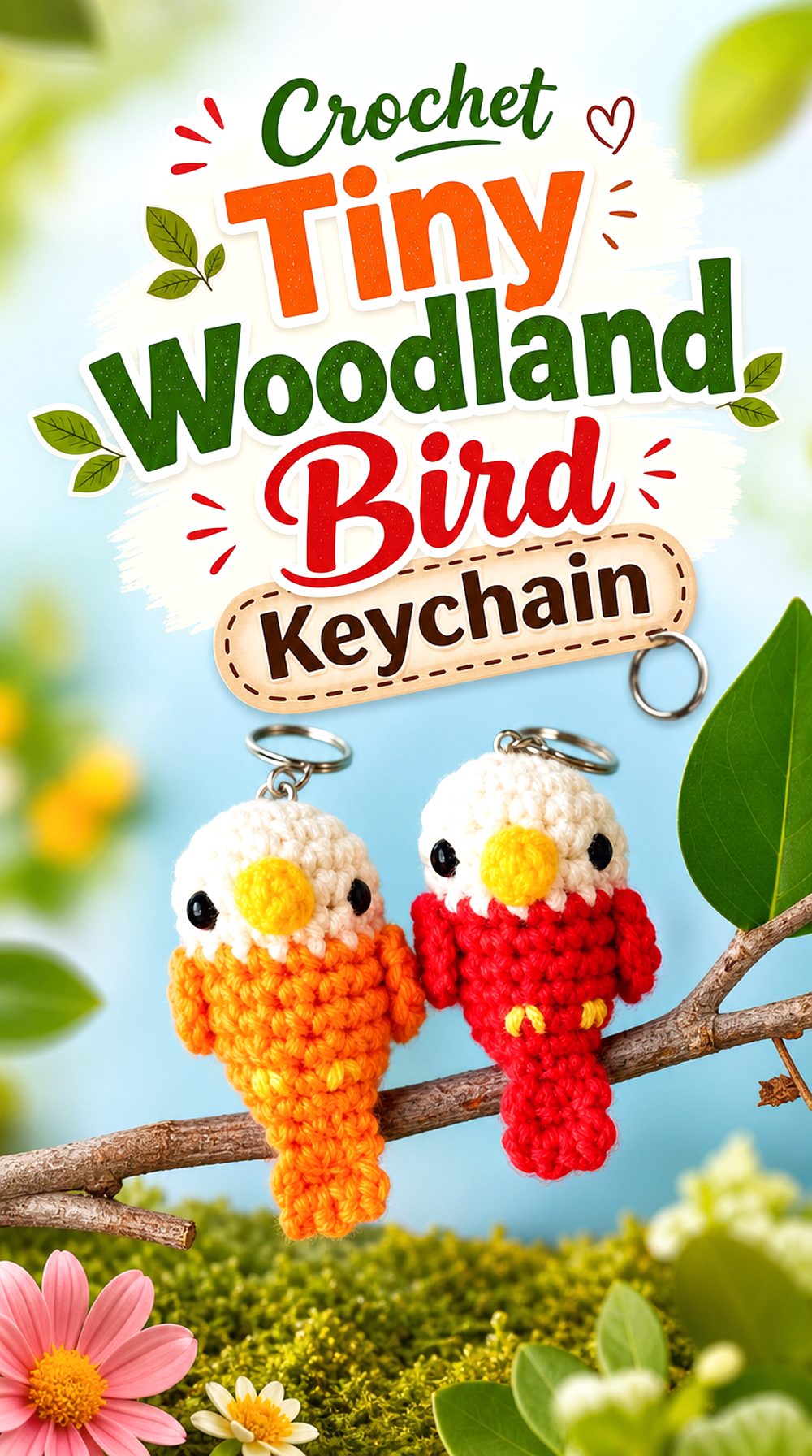 Crochet Tiny Woodland Bird Keychain