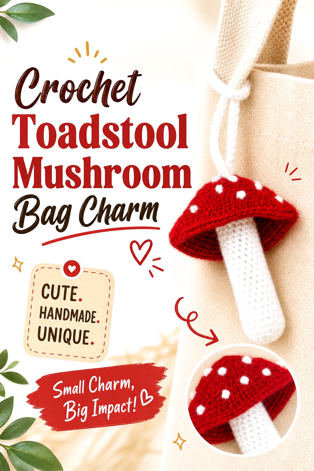 Crochet Toadstool Mushroom Bag Charm