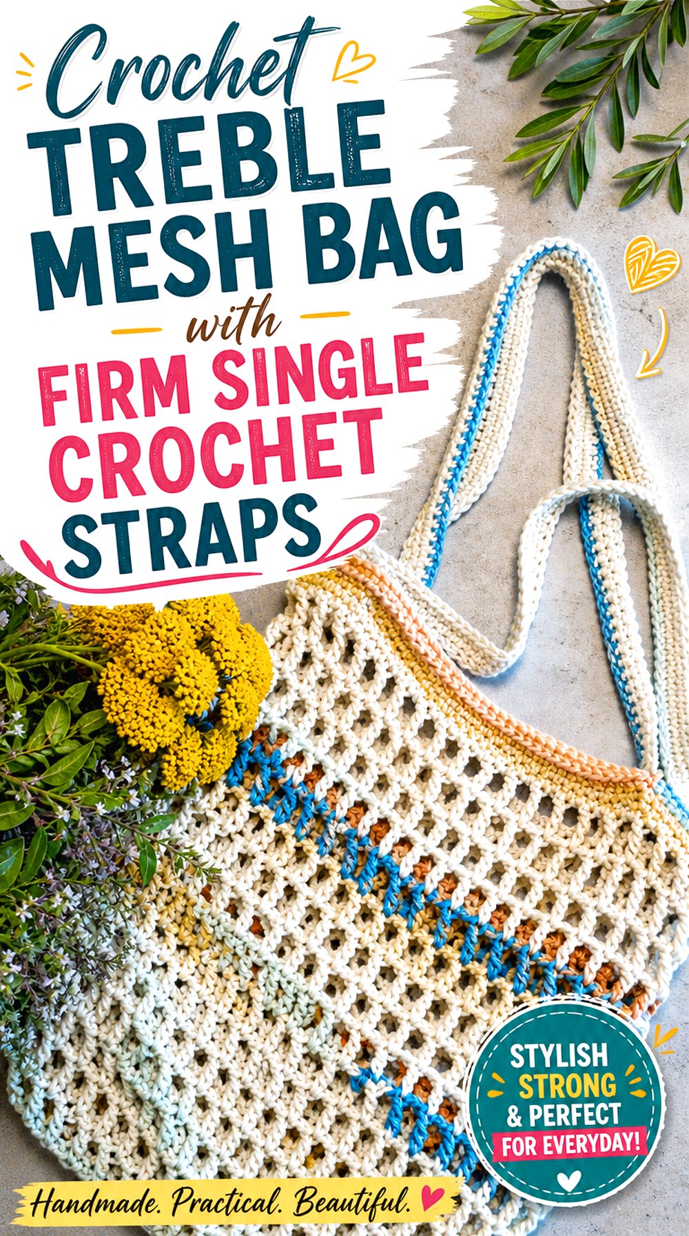 Crochet Treble Mesh Bag with Firm Single Crochet Straps