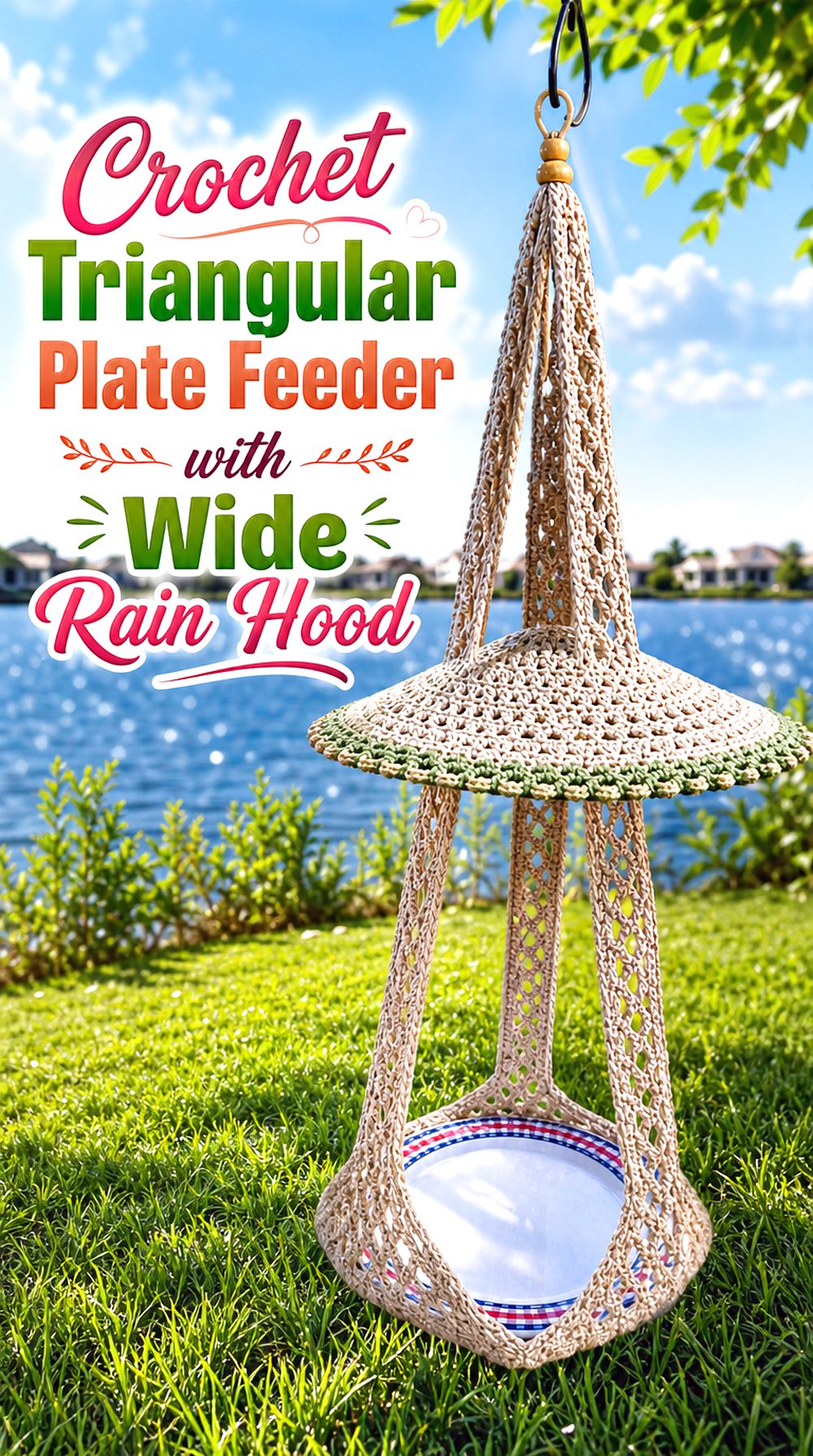 Crochet Triangular Plate Feeder with Wide Rain Hood