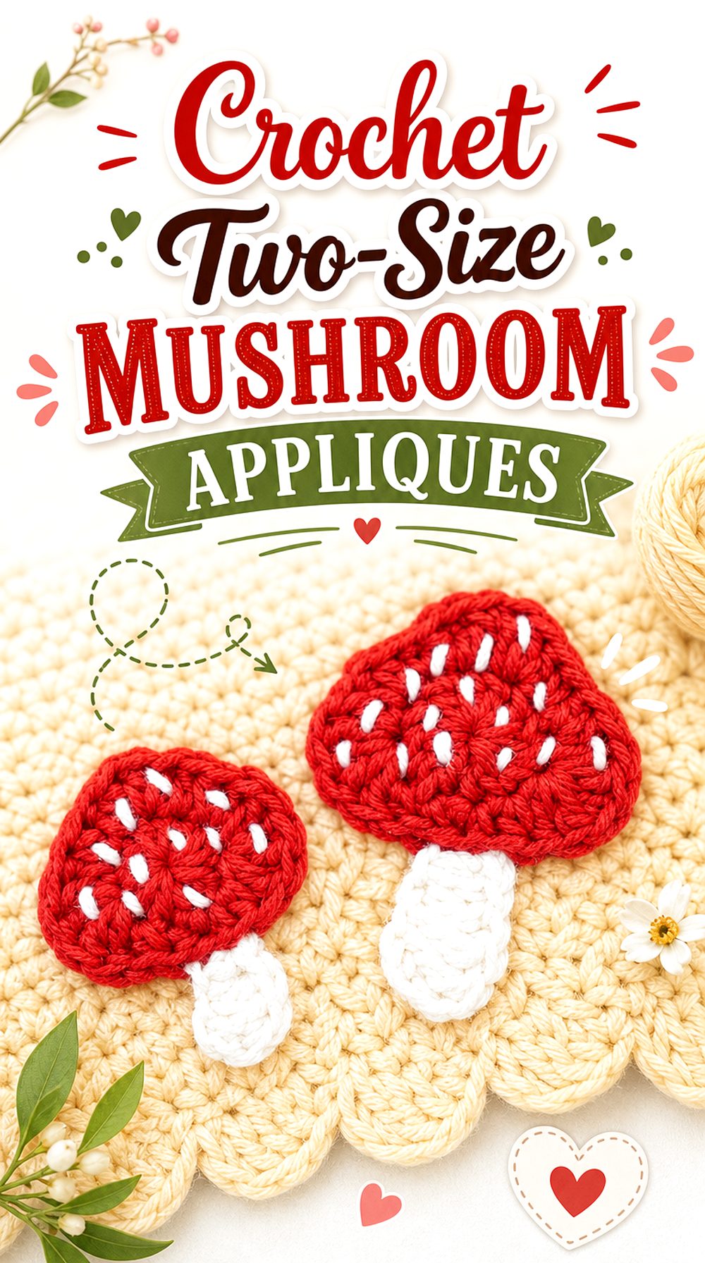 Crochet Two Size Mushroom Appliques