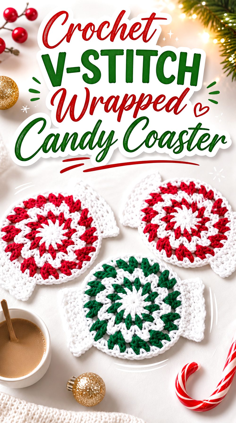 Crochet V Stitch Wrapped Candy Coaster