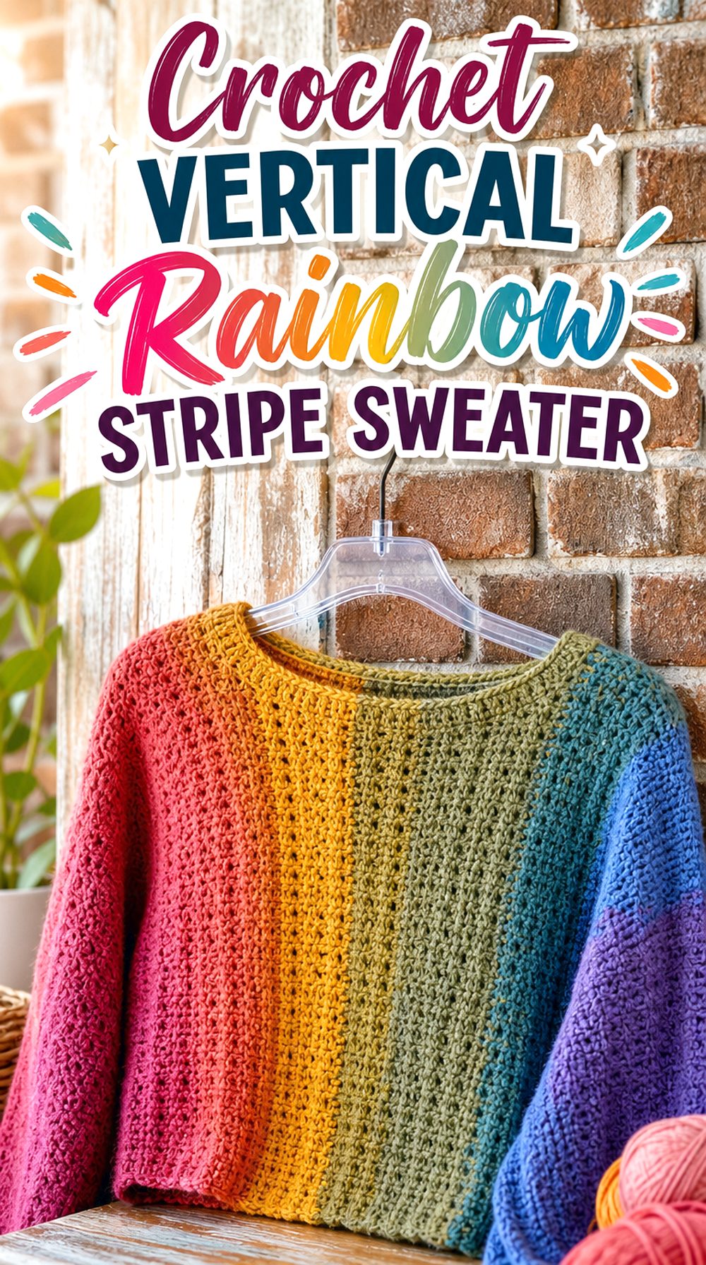 Crochet Vertical Rainbow Stripe Sweater