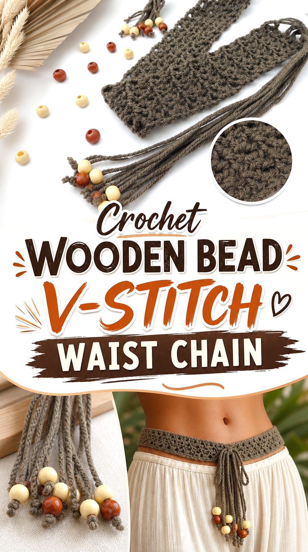 Crochet Wooden Bead V Stitch Waist Chain