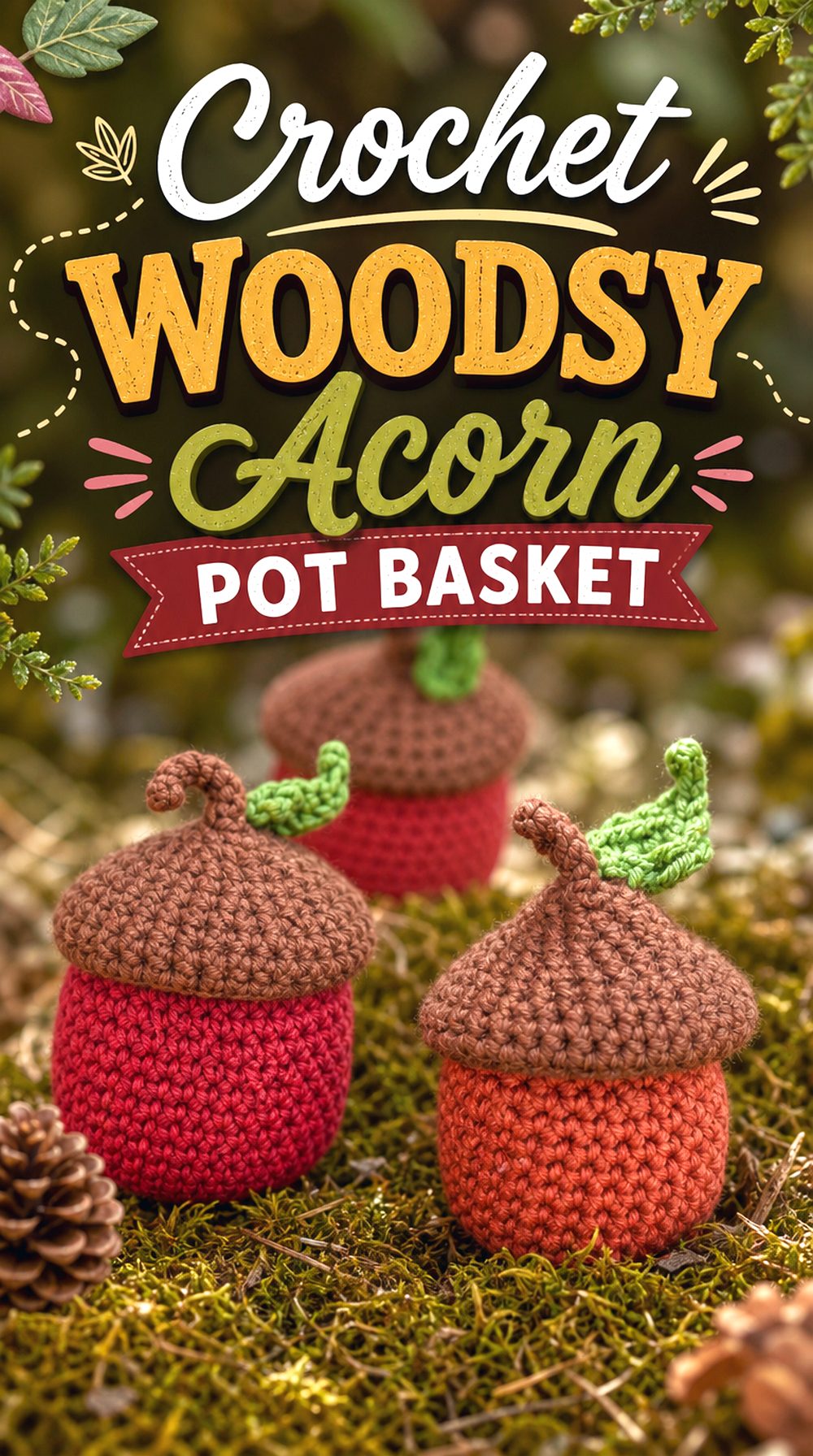 Crochet Woodsy Acorn Pot Basket