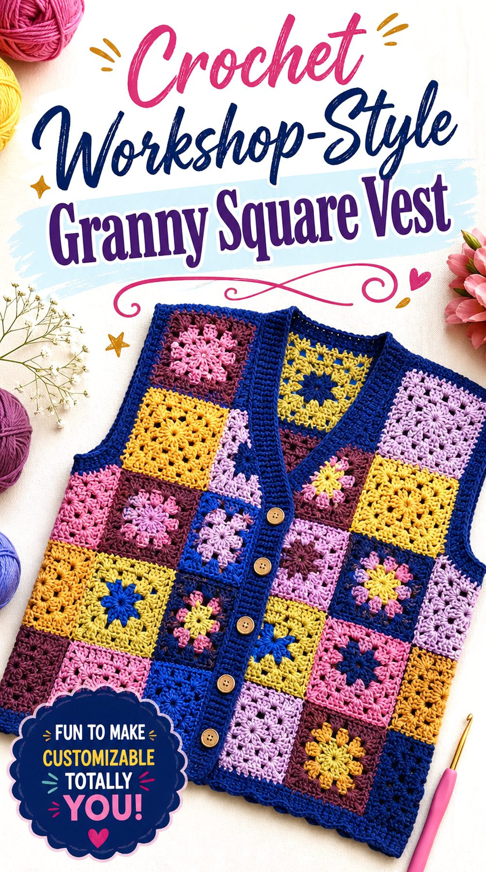 Crochet Workshop Style Granny Square Vest