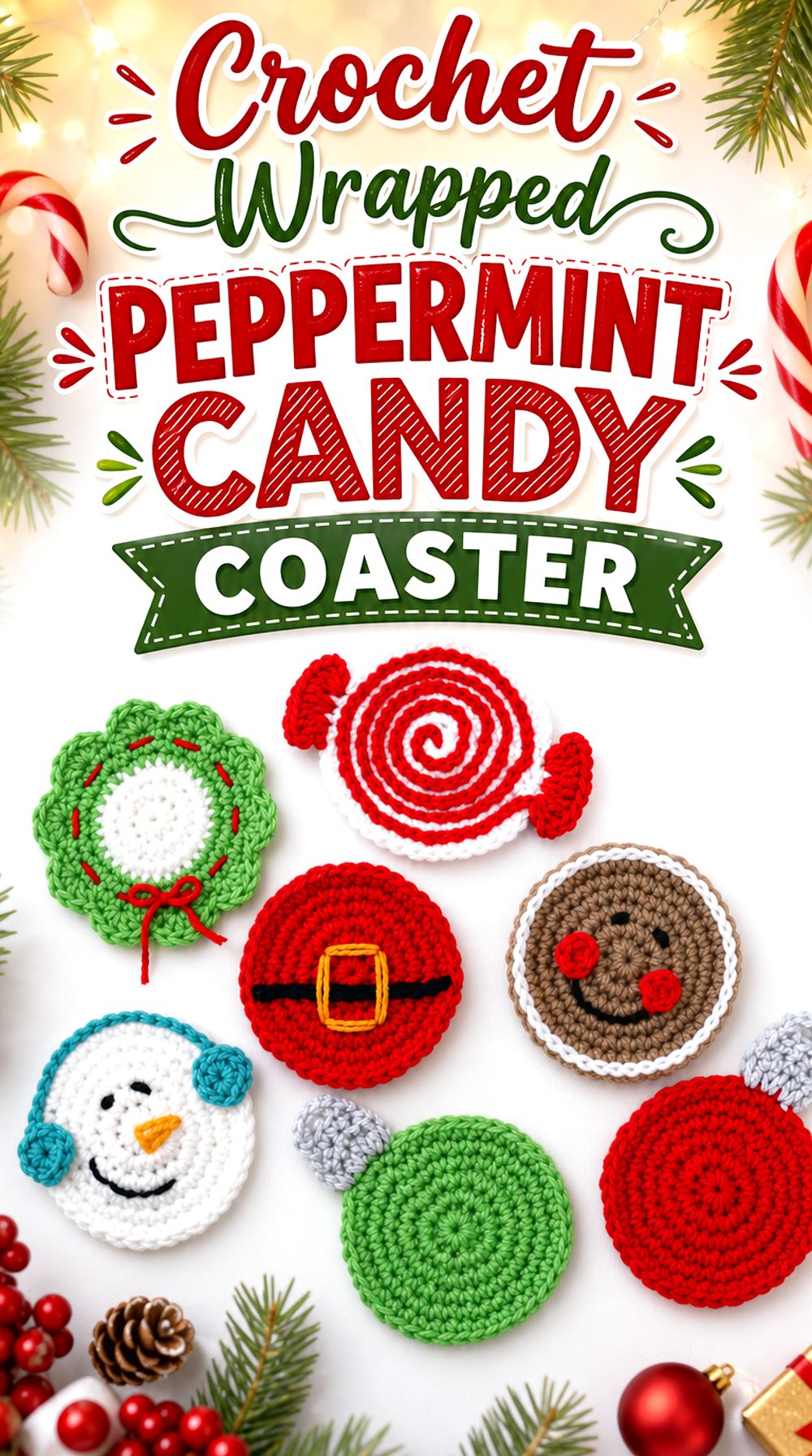 Crochet Wrapped Peppermint Candy Coaster