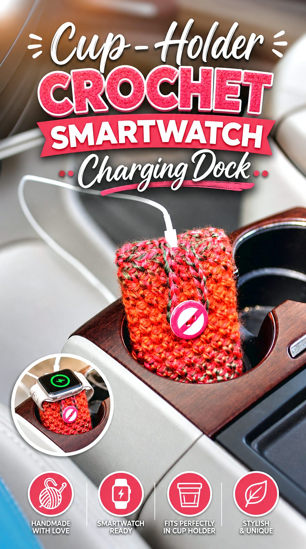 Cup Holder Crochet Smartwatch Charging Dock