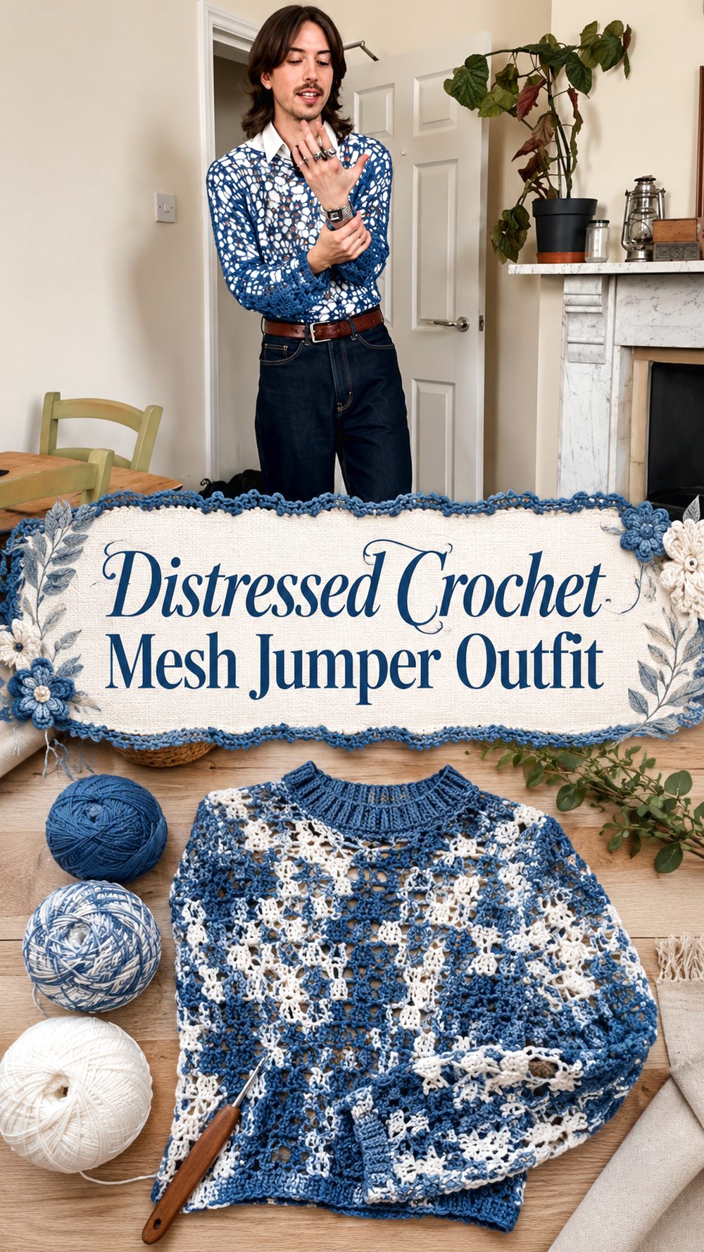 Distressed Crochet Mesh Jumper Outfit