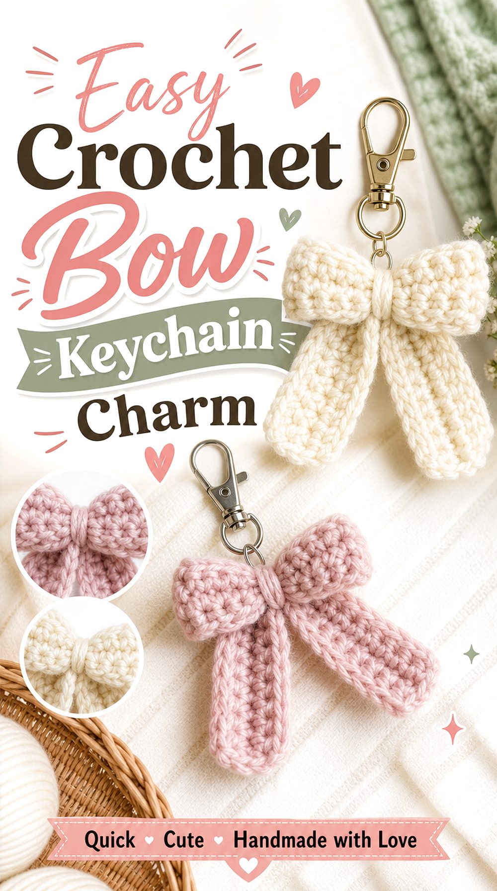 Easy Crochet Bow Keychain Charm