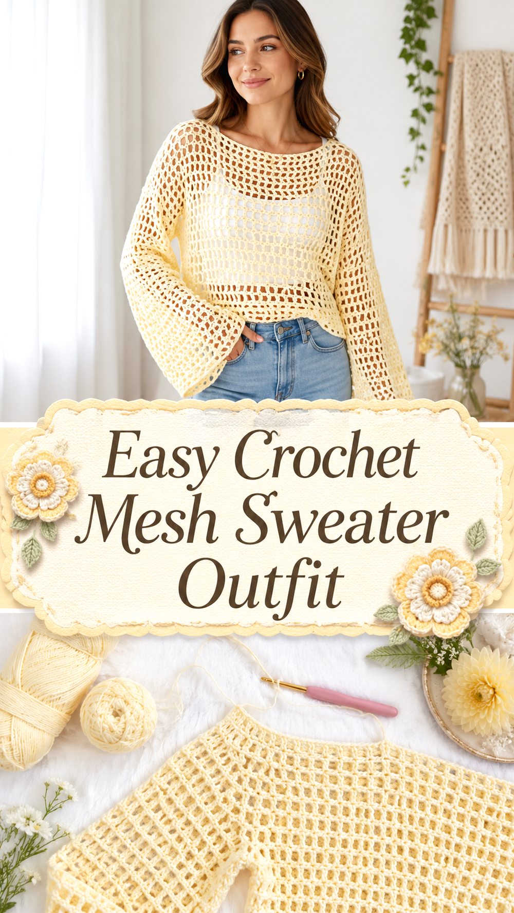 Easy Crochet Mesh Sweater Outfit