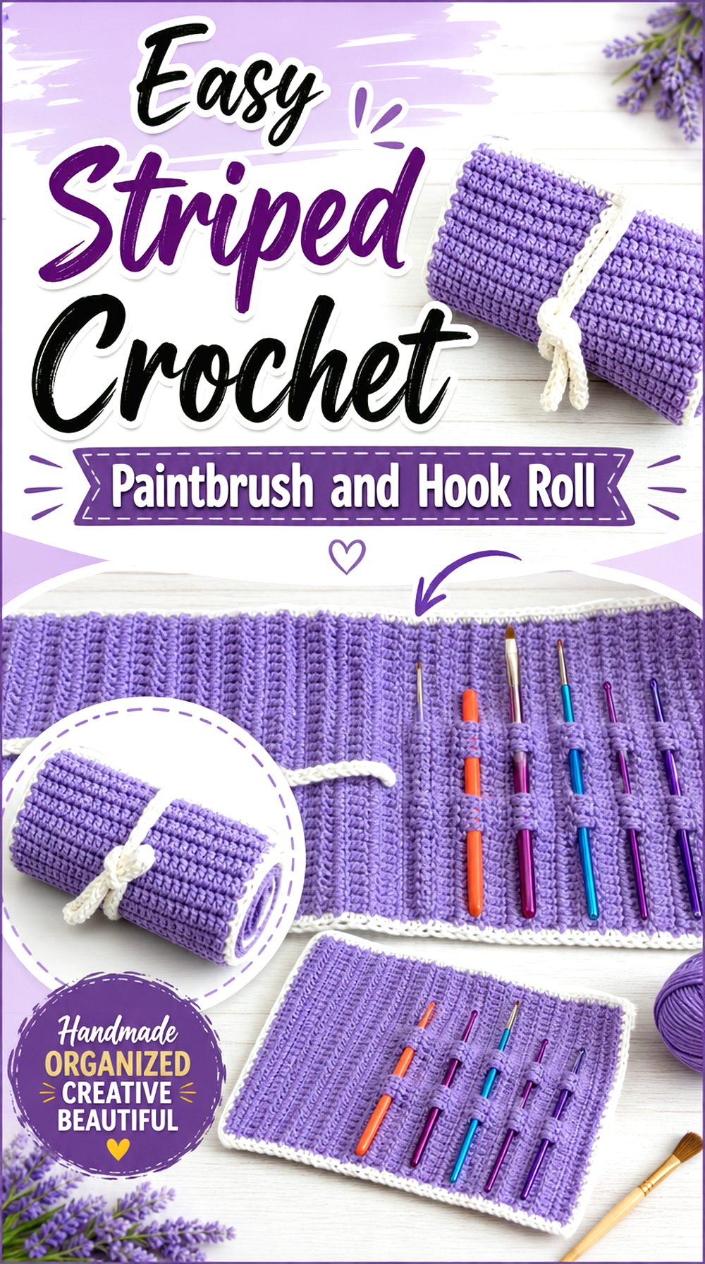 Easy Striped Crochet Paintbrush and Hook Roll