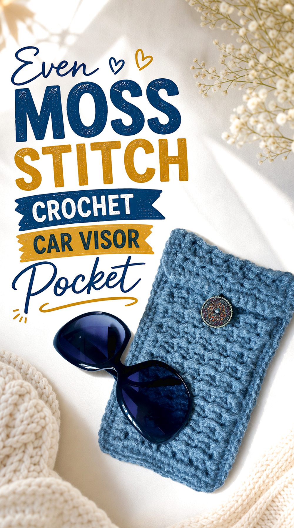 Even Moss Stitch Crochet Car Visor Pocket