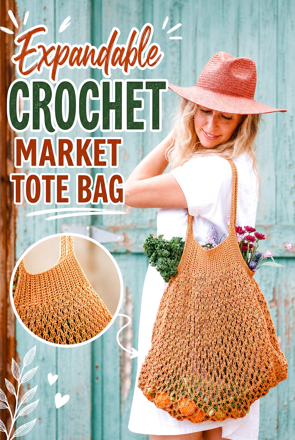 Expandable Crochet Market Tote Bag