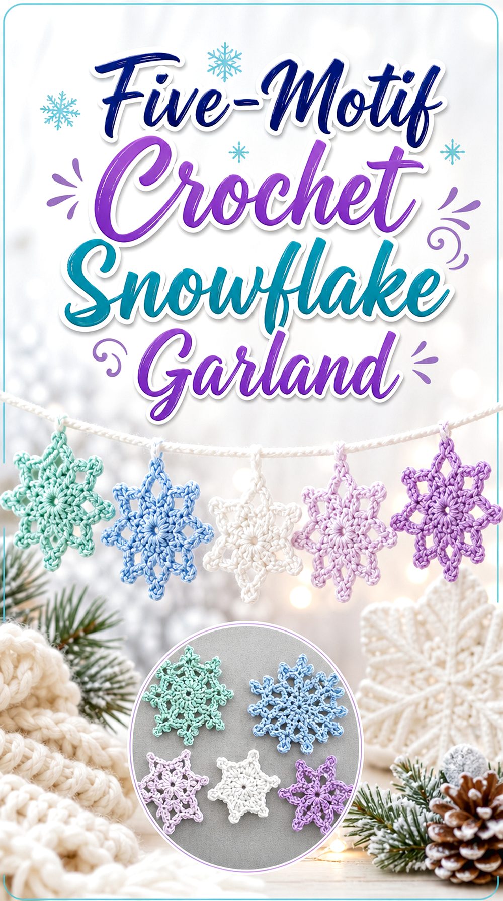 Five Motif Crochet Snowflake Garland