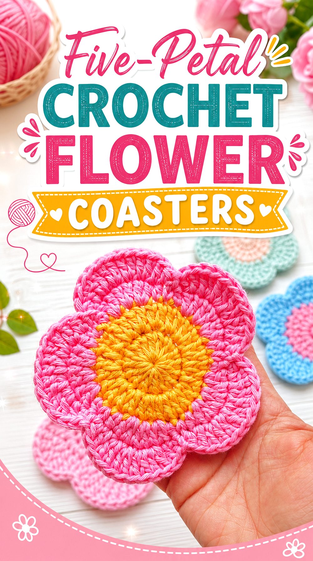 Five Petal Crochet Flower Coasters