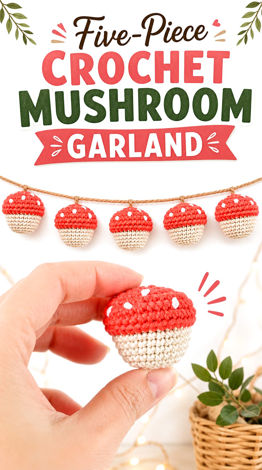 Five Piece Crochet Mushroom Garland