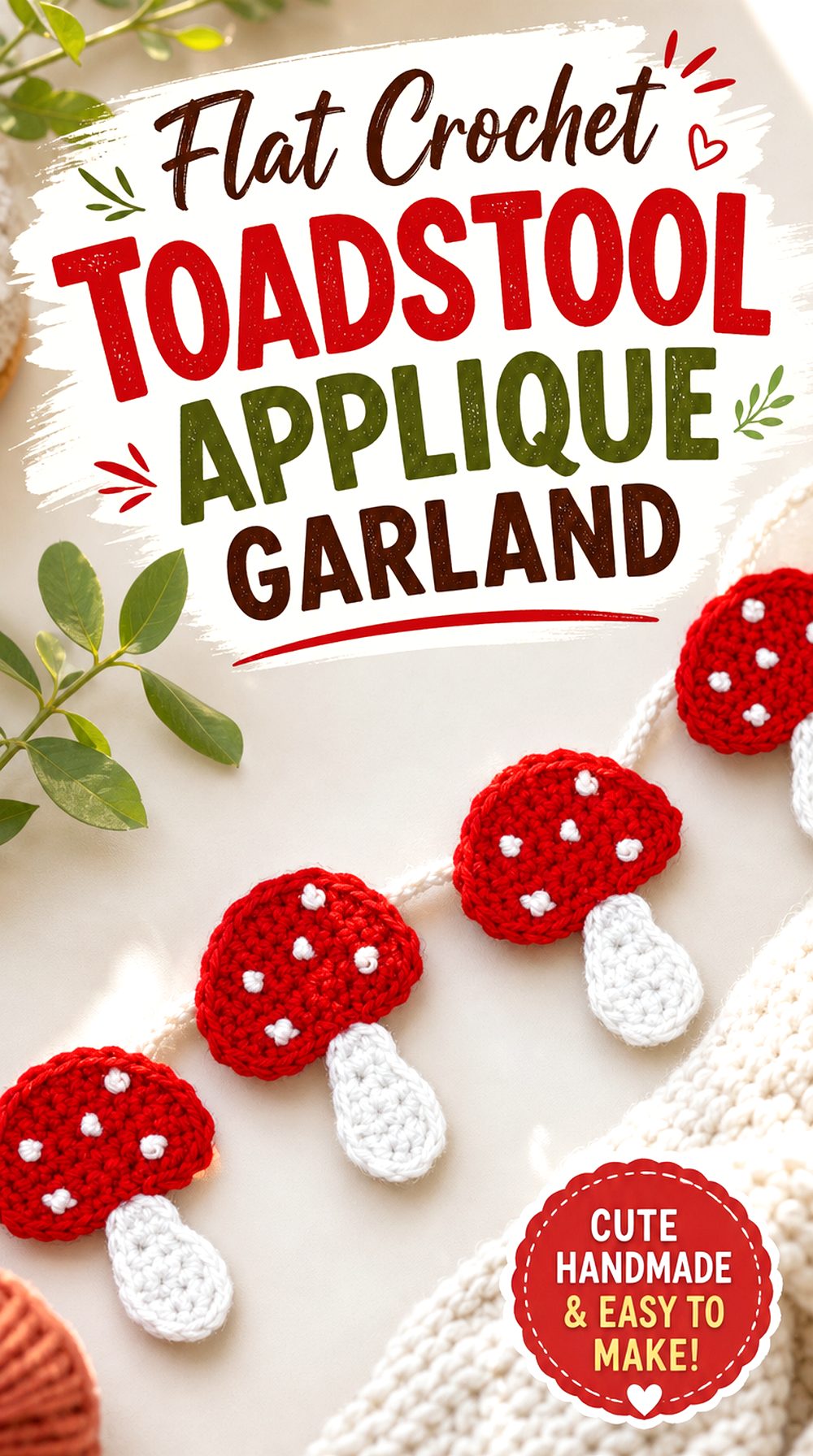 Flat Crochet Toadstool Applique Garland