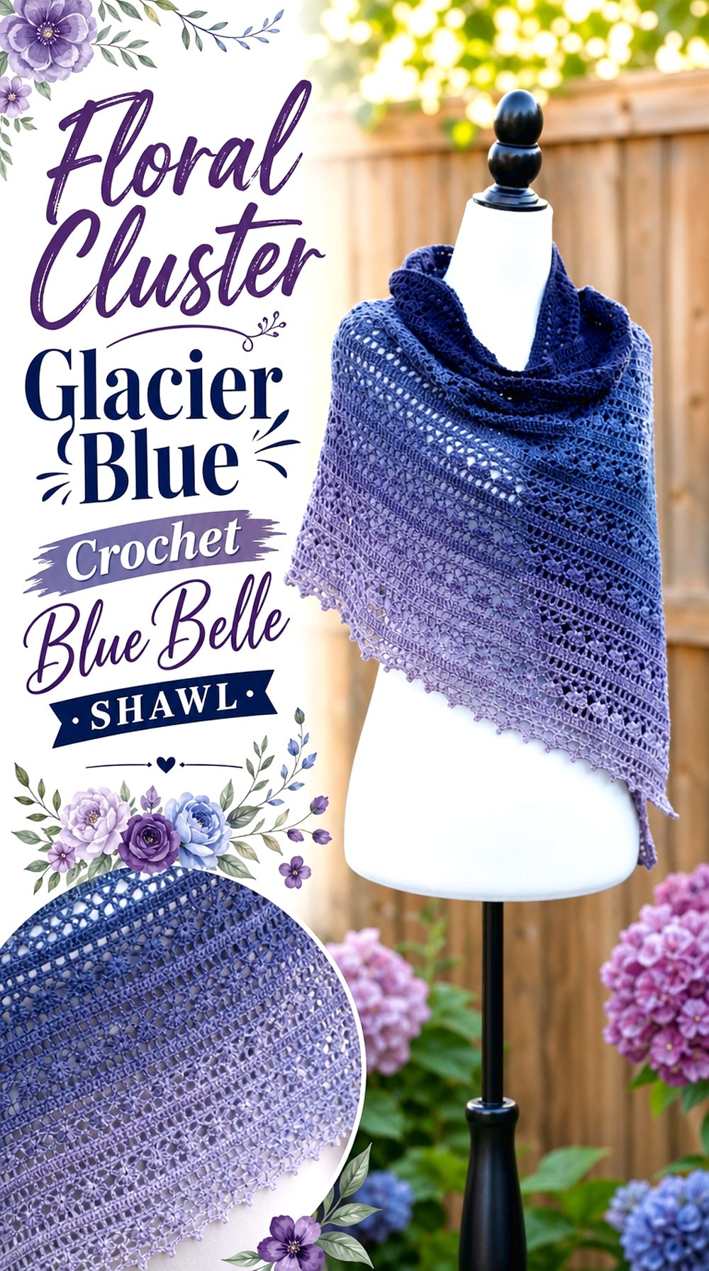 Floral Cluster Glacier Blue Crochet Blue Belle Shawl