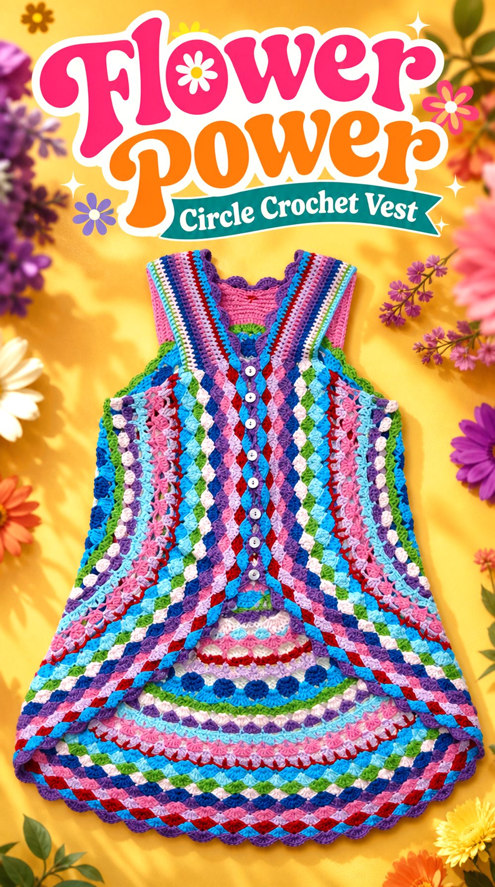 Flower Power Circle Crochet Vest