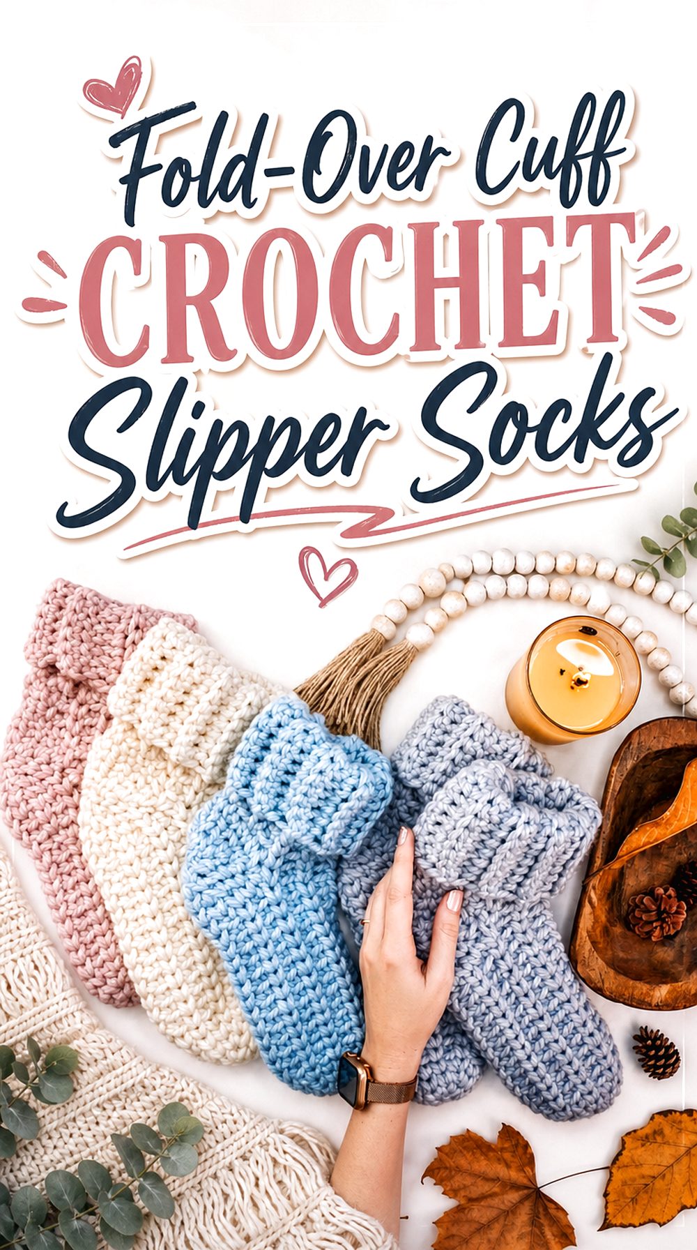 Fold Over Cuff Crochet Slipper Socks