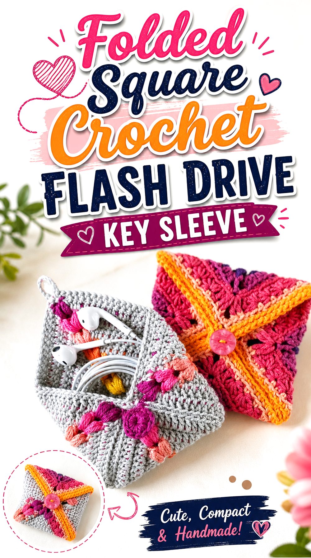Folded Square Crochet Flash Drive Key Sleeve
