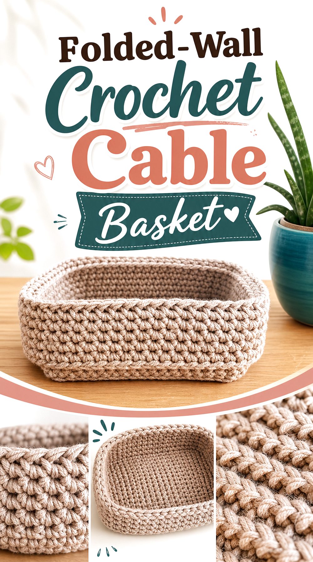 Folded Wall Crochet Cable Basket