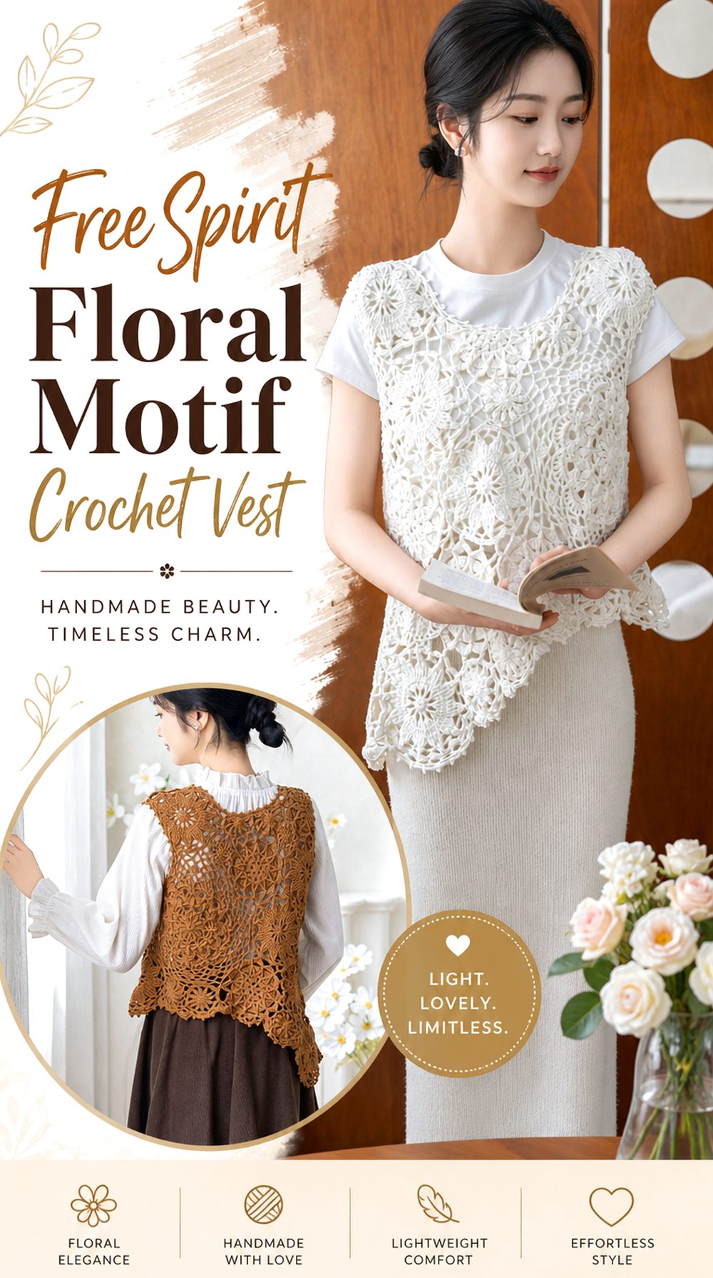 Free Spirit Floral Motif Crochet Vest