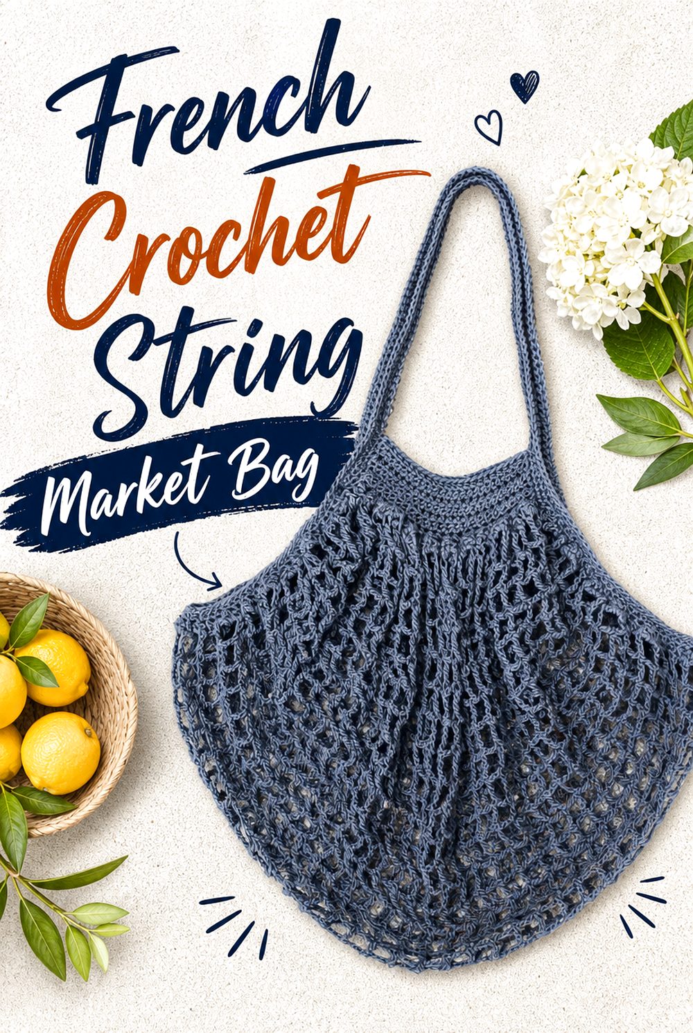 French Crochet String Market Bag
