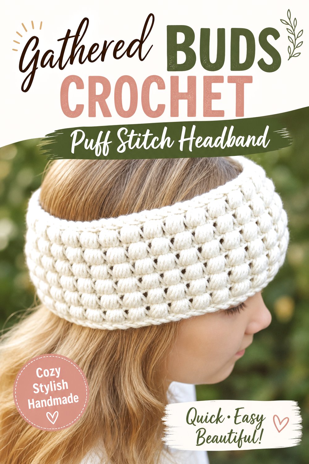 Gathered Buds Crochet Puff Stitch Headband
