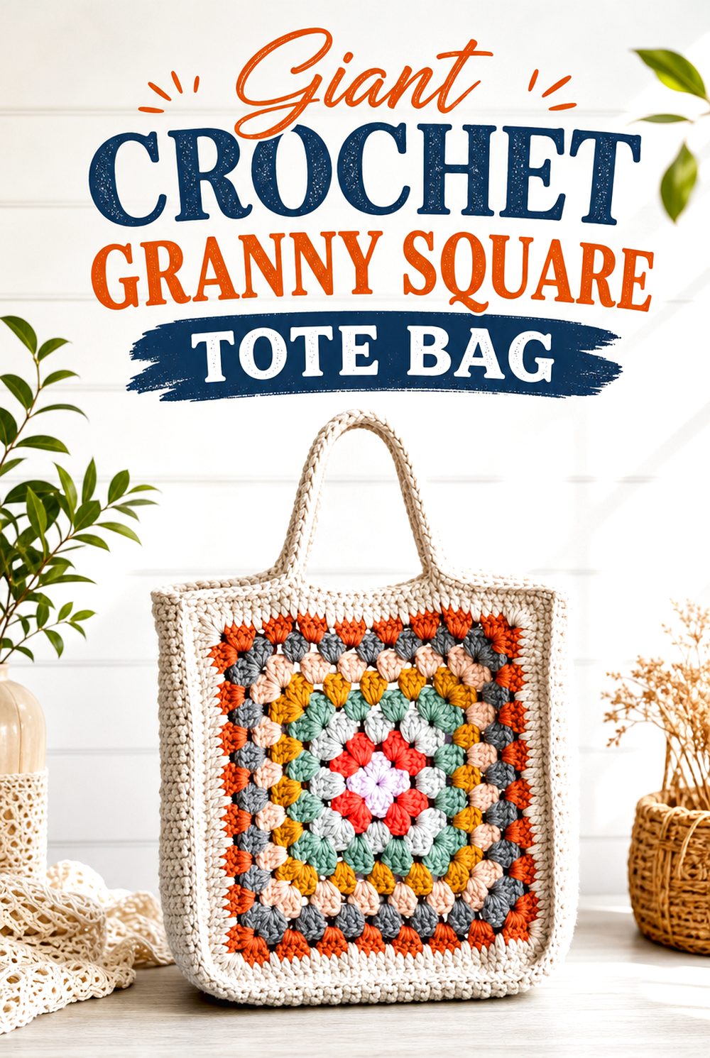 Giant Crochet Granny Square Tote Bag