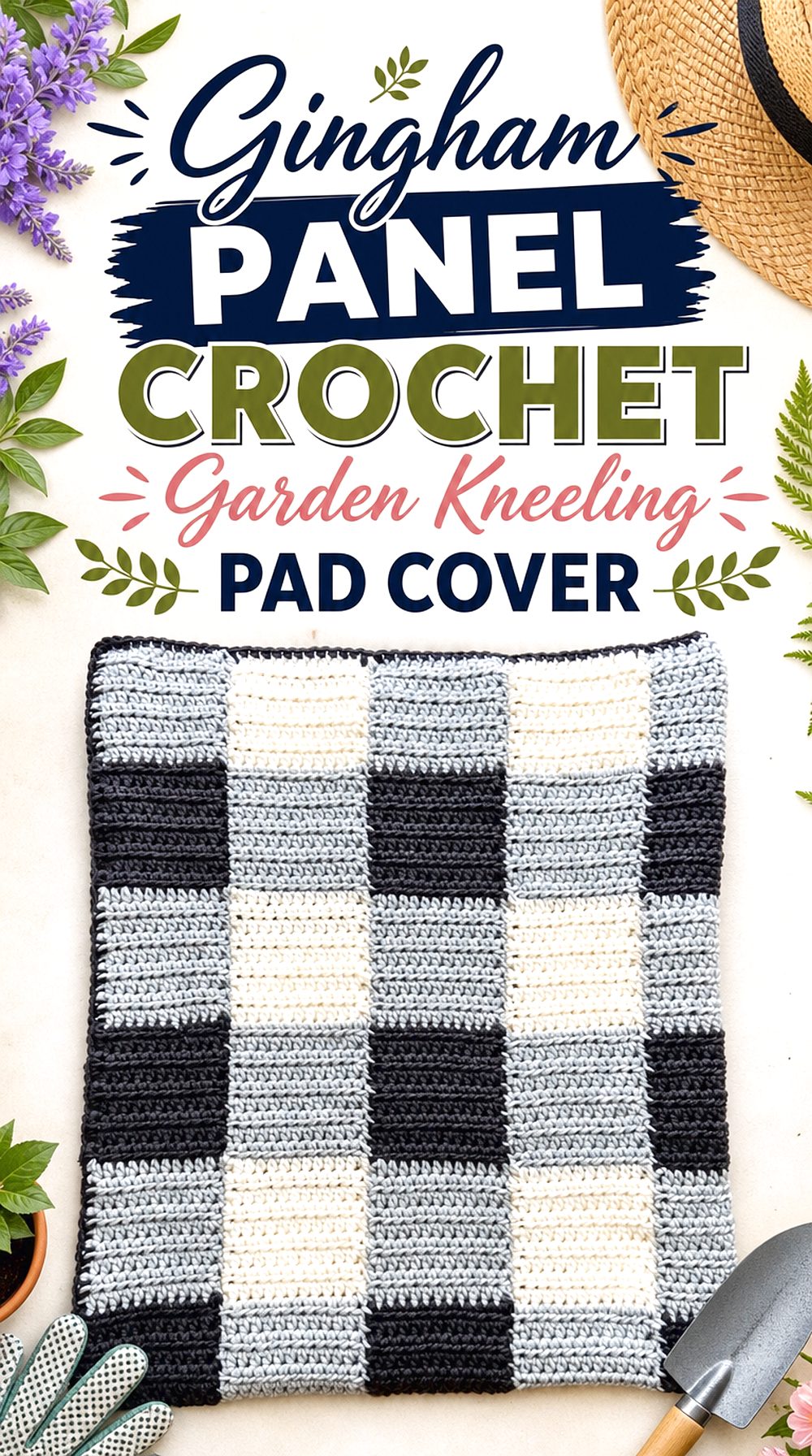 Gingham Panel Crochet Garden Kneeling Pad Cover