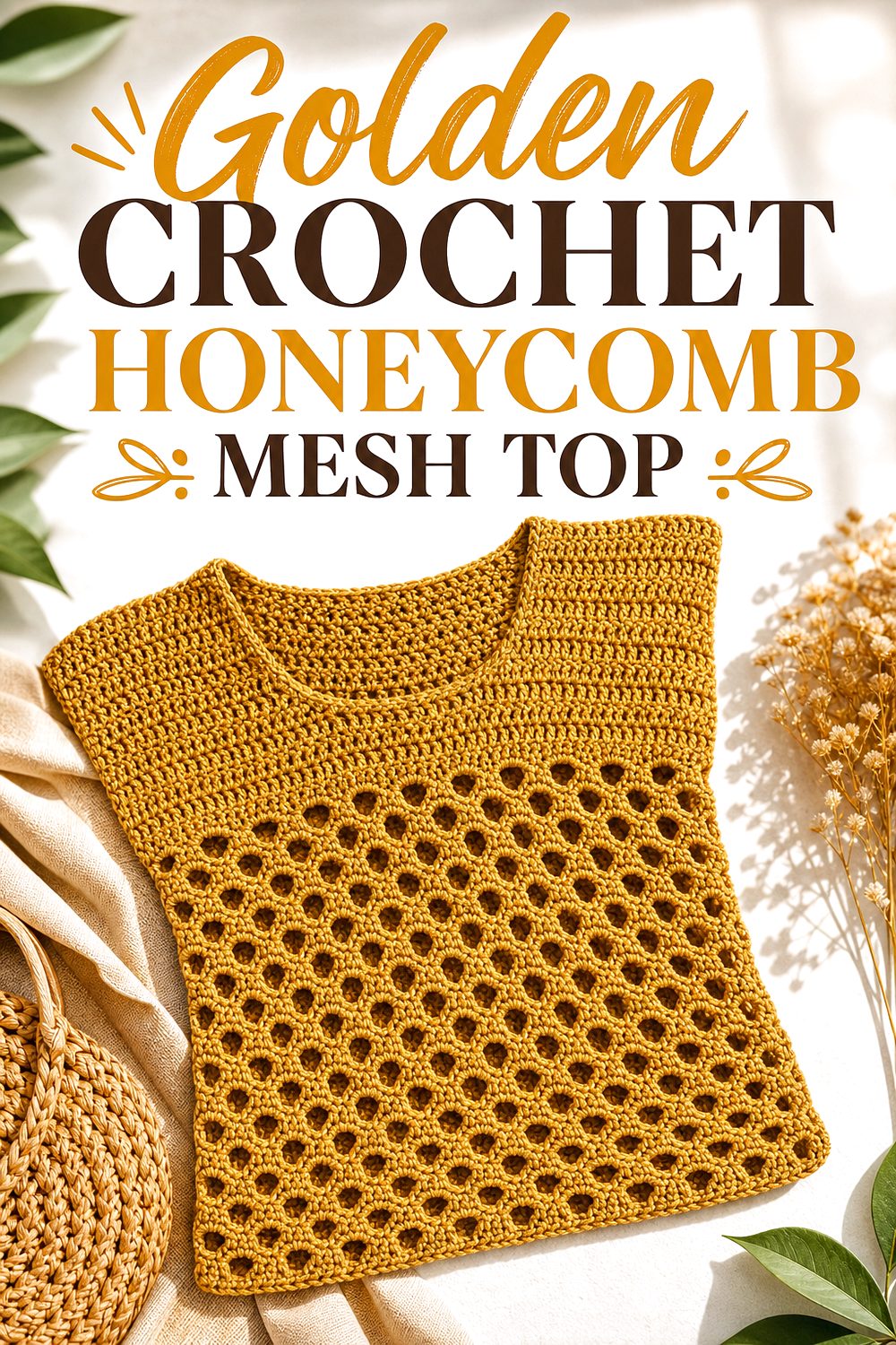 Golden Crochet Honeycomb Mesh Top