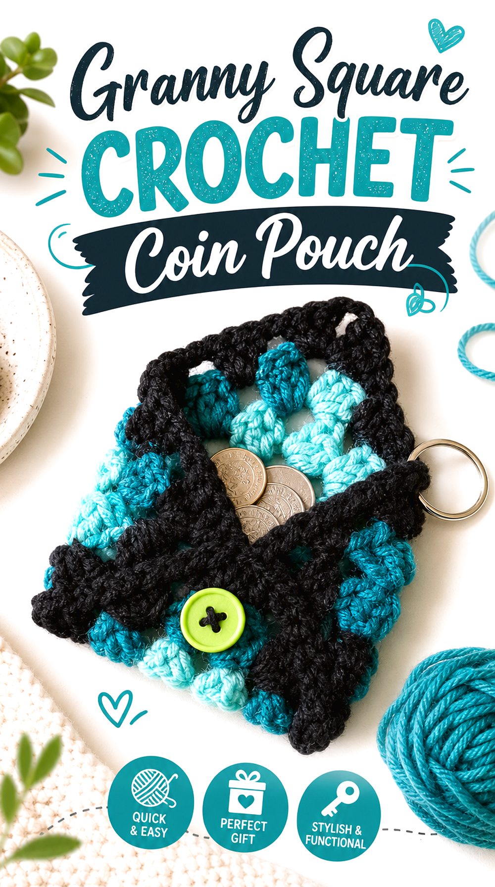 Granny Square Crochet Coin Pouch