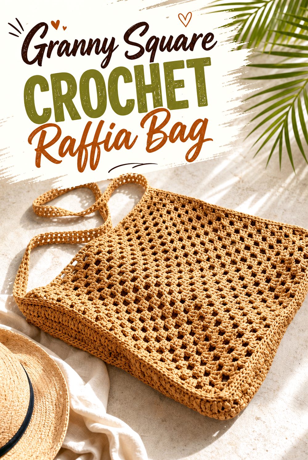 Granny Square Crochet Raffia Bag