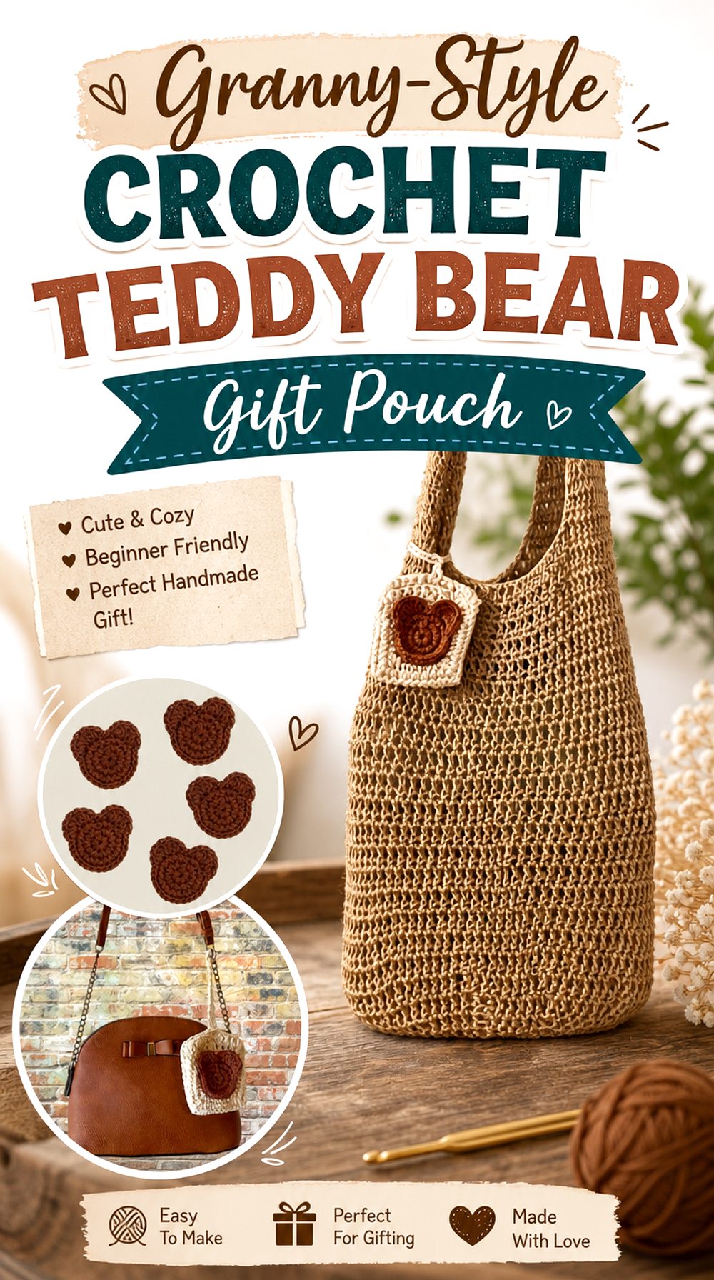 Granny Style Crochet Teddy Bear Gift Pouch