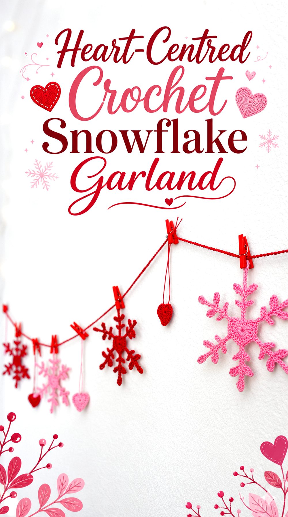 Heart Centred Crochet Snowflake Garland