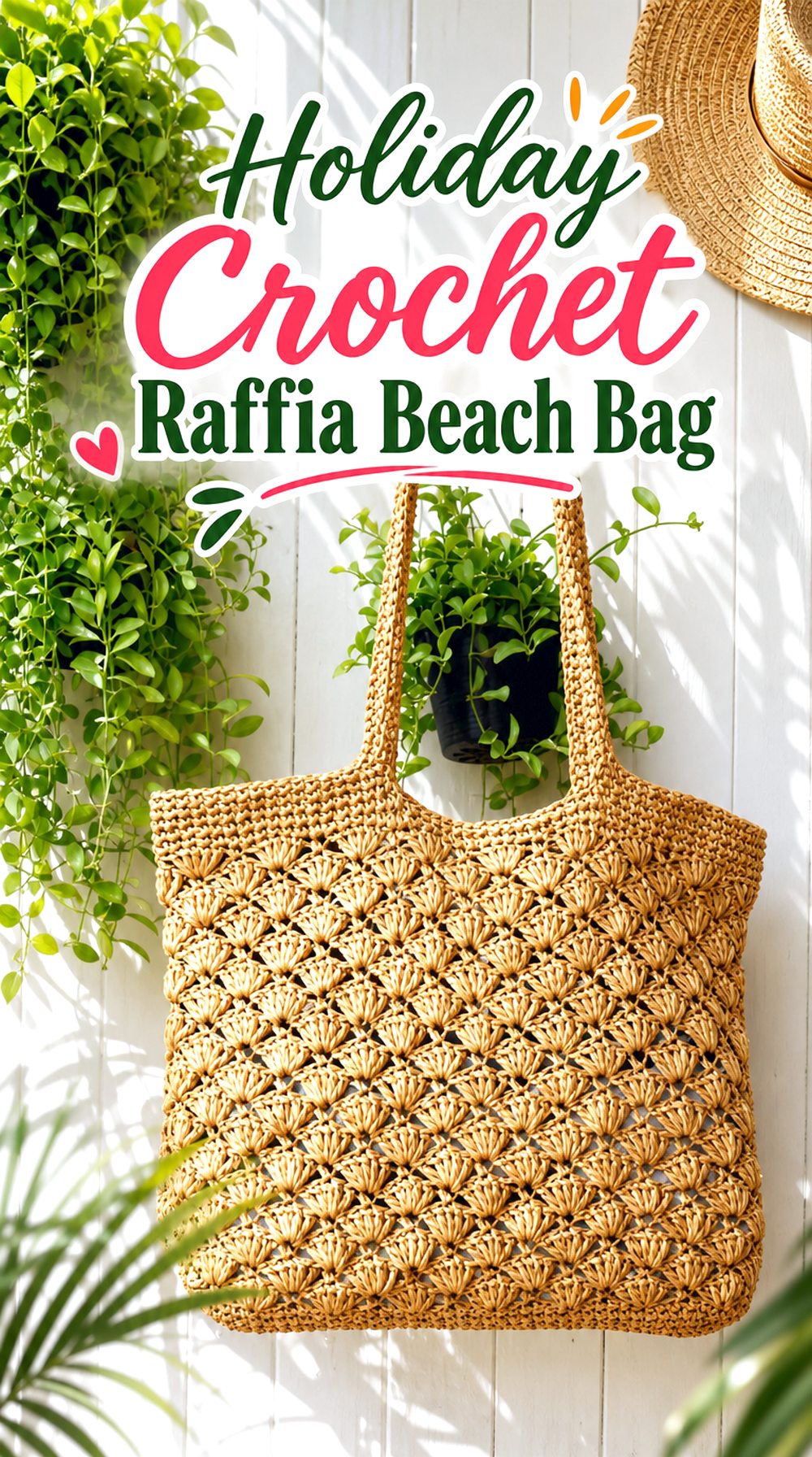 Holiday Crochet Raffia Beach Bag