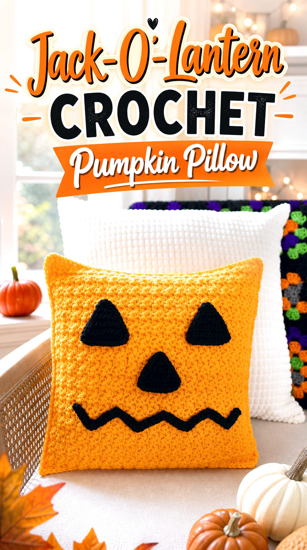 Jack O’ Lantern Crochet Pumpkin Pillow